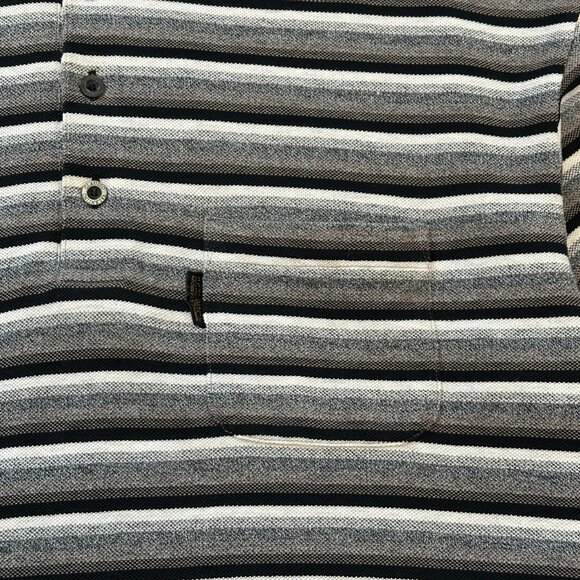 Vintage Claudio Valentino Men's Striped Gray/Black Polo T-Shirt - Size XL (3L) - Picture 4 of 6